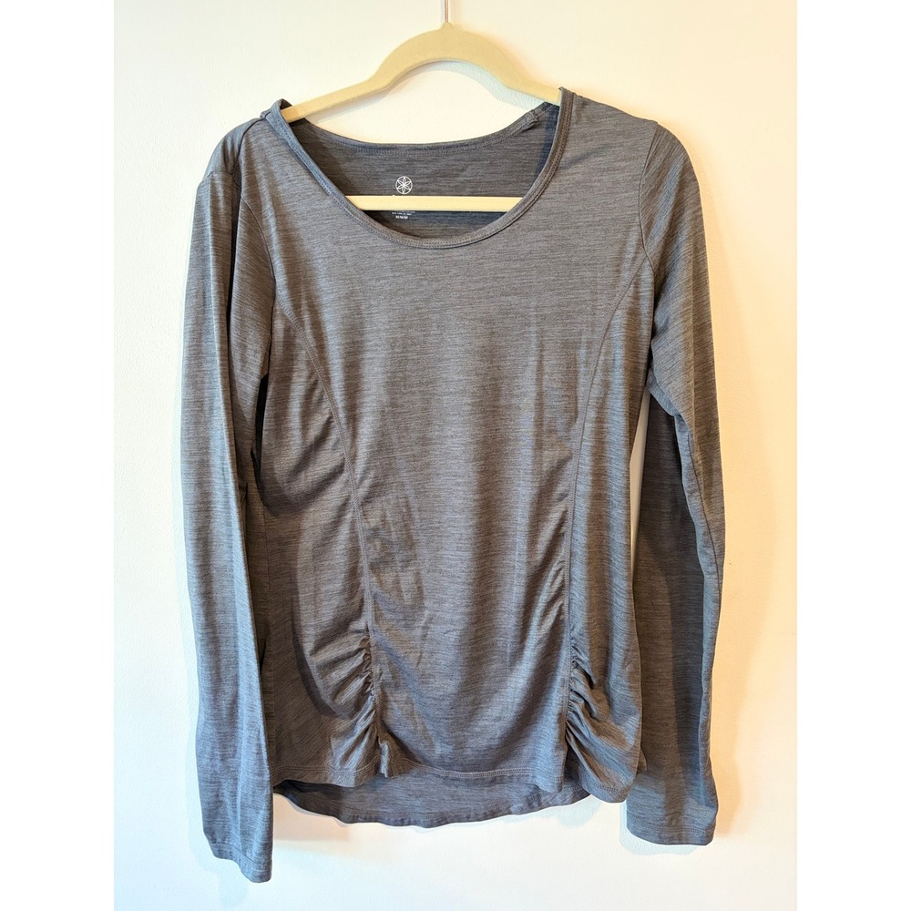 Gaiam Womens Heathered Gray Ruched Side Long Sleeve Yoga Active Top Size Medium
